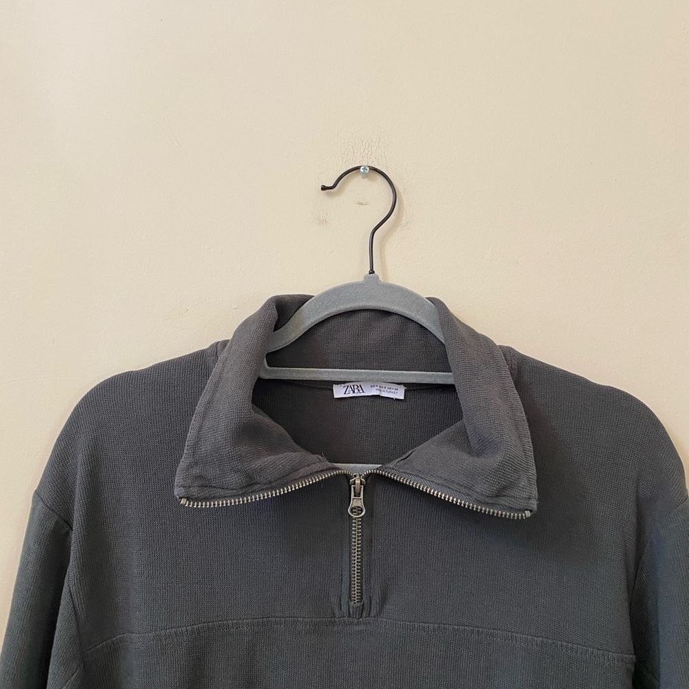 Zara Charcoal ¼ Quarter Zip Pullover Sweater S Funnel Mock Neck Cotton - Picture 4 of 5